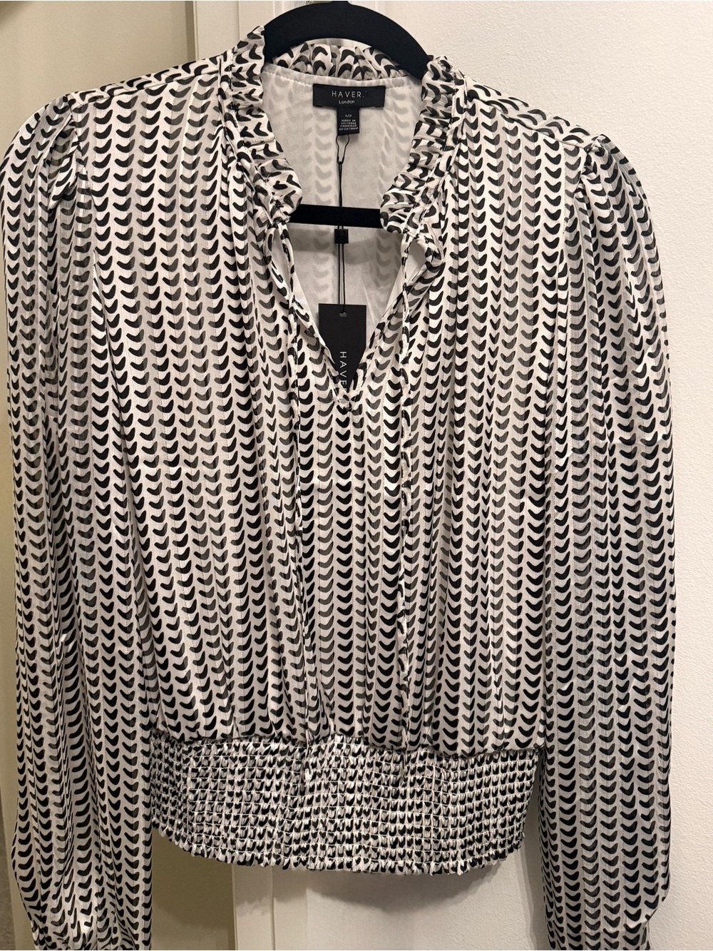 Have Black and White Printed Long-Sleeve Blouse
